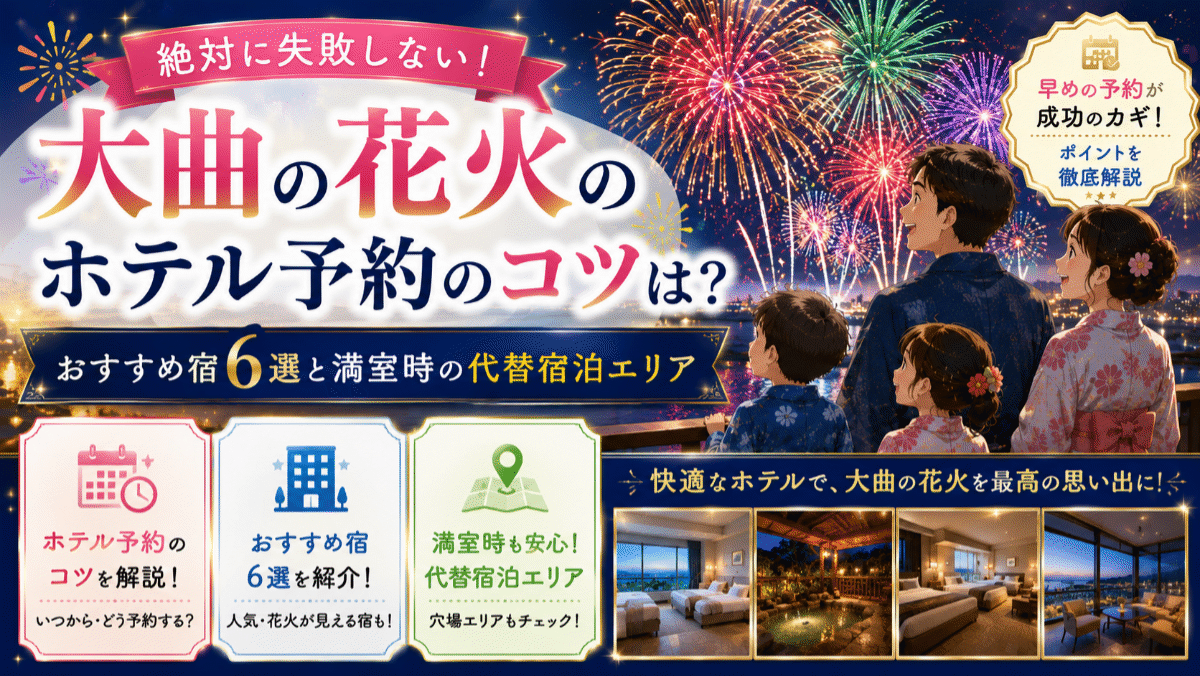 大曲の花火のホテル予約のコツは？おすすめ宿6選と満室時の代替宿泊エリア